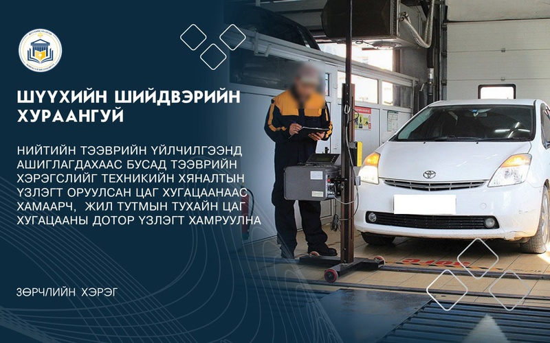 НИЙТИЙН ТЭЭВРИЙН ҮЙЛЧИЛГЭЭНД АШИГЛАГДАХААС БУСАД ТЭЭВРИЙН ХЭРЭГСЛИЙГ ТЕХНИКИЙН ХЯНАЛТЫН ҮЗЛЭГТ ОРУУЛСАН ЦАГ ХУГАЦААНААС ХАМААРЧ,  ЖИЛ ТУТМЫН ТУХАЙН ЦАГ ХУГАЦААНЫ ДОТОР ҮЗЛЭГТ ХАМРУУЛНА